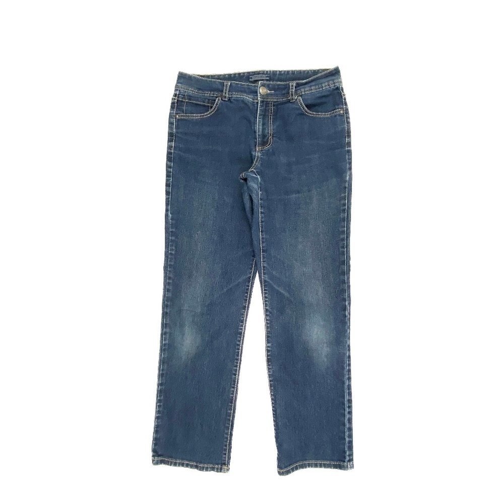 Bandolino Evann Jeans Womens 10 Blue Straight Leg Dark Wash Embroidered Pocket